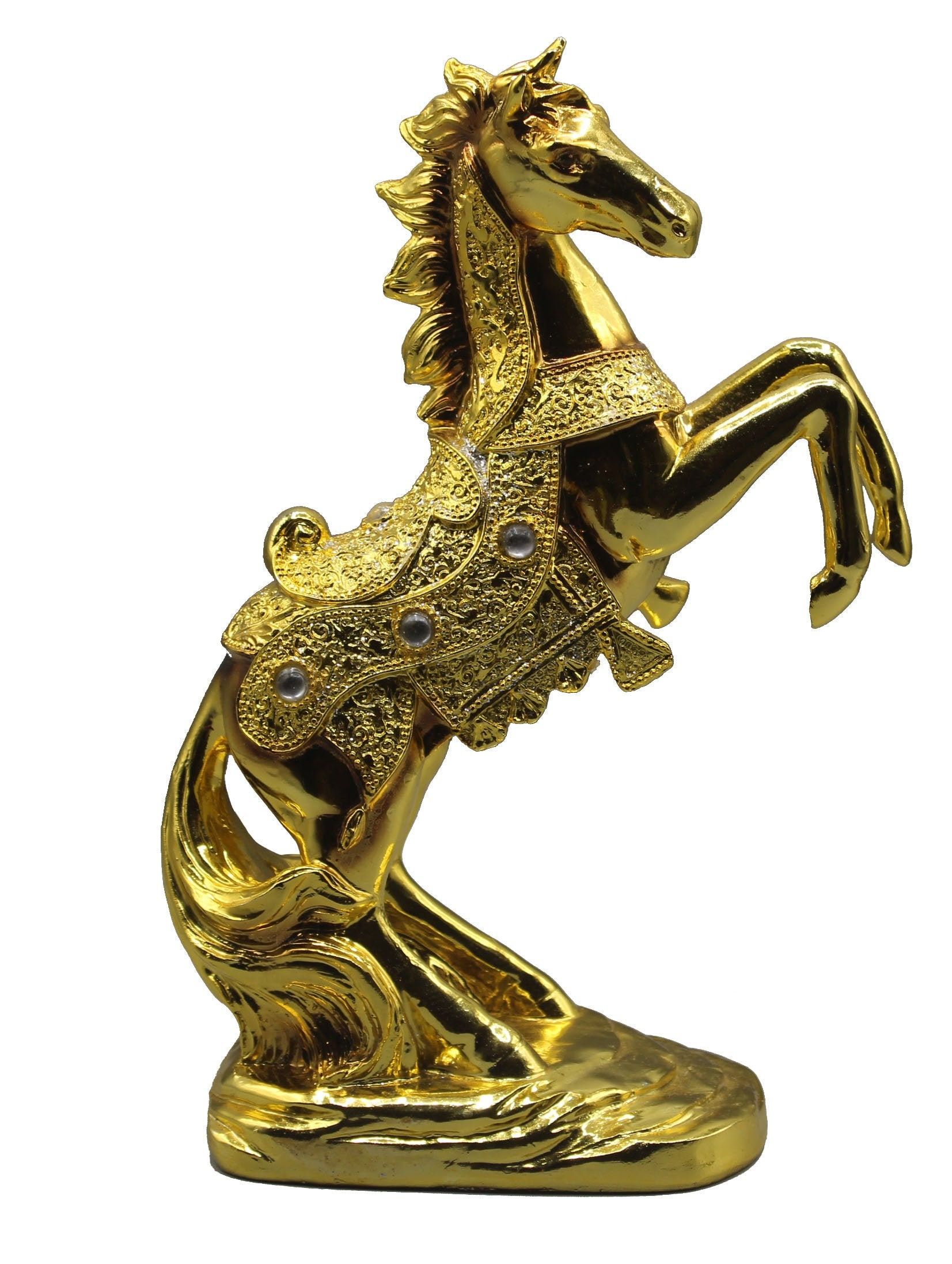 13.5 Inch Height Decorative Standing Playing Stallion Rearing Horse Brass Color Statue Art Figurine Decorative Sculpture Home Decor Piece-by Crystal Collection 13.5 Inch Height Decorative Standing Playing Stallion Rearing Horse Brass Color Statue Art Figurine Decorative Sculpture Home Decor Piece-by Crystal Collection