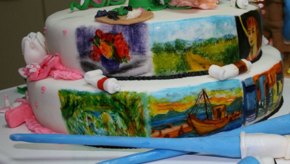 i quadri dipinti sulla torta sono tutti di famosi pittori