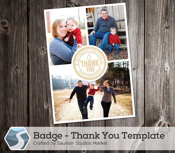 Thank You Card Template Badge 5x7 And 4x6 Photoshop Etsy Thank You Card Template Postcard Template Free Printable Card Templates