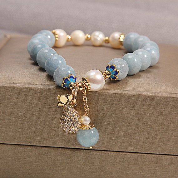 Natural Crystal Bracelets Birthday Gift Bridesmaid Gift | Etsy Pearl Bracelet Gold, Freshwater Pearl Bracelet, Agate Bracelet, Crystal Bracelets, Knots For Bracelets, Blue Bracelets, Swarovski Bracelet, Elegant Pearl Jewelry, Handmade Jewelry Bracelets