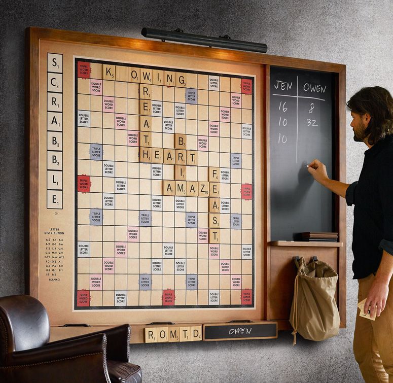 When you take the original 1949 edition of the classic board game Scrabble, blow it up to gigantic proportions, and then hang it on the wall to be used as full blown playable artwork, you get this cool new Gigantic Wall Scrabble Game. Ideias Diy, Rec Room, Basement Remodeling, Basement Ideas, Gameroom Ideas, Game Room Basement, Garage Game Rooms, Basement Ceilings, My New Room