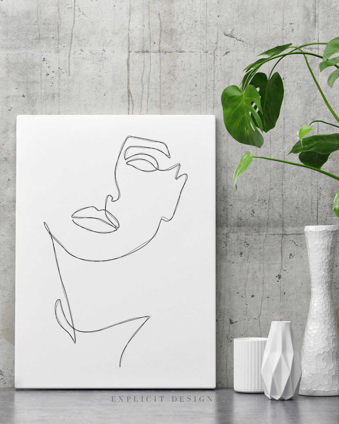 Abstract OneLine Feminine Face Printable, Minimalist