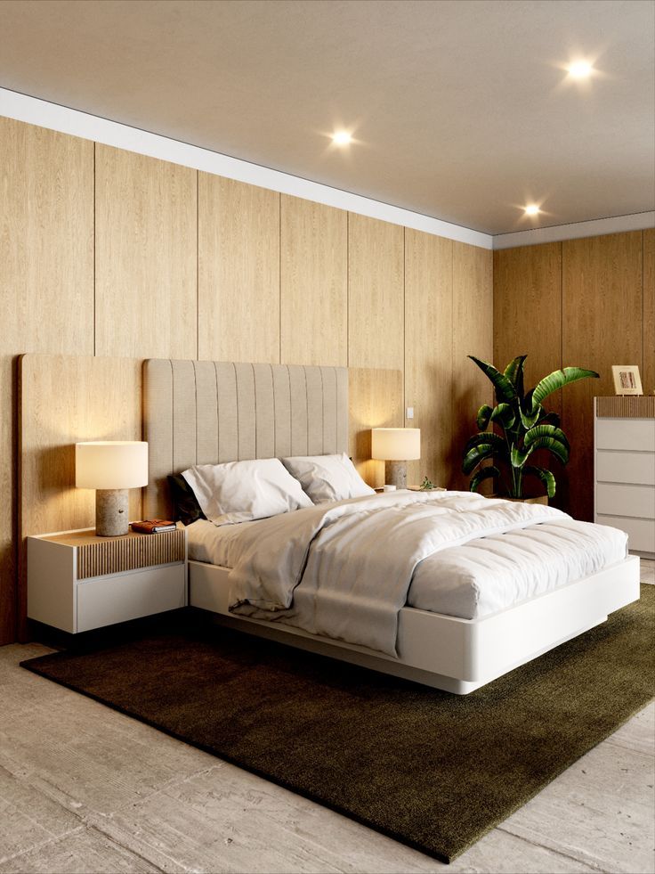 Quarto de Casal onde o Mobiliário tem Ripados de Madeira Clara Soho, Bedroom, Design, Furniture, Home Decor, Wood Slats, Nightstands And Bedside Tables, Couple Room, Environment
