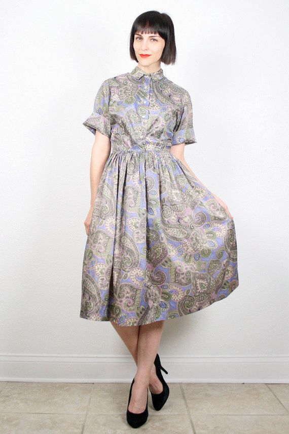 Vintage 60s Dress Day Dress Tea Length Shirt Waist Dress 1960s ...