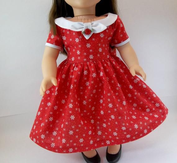 18 inch Doll Christmas Dress Fits American Girl Doll Red Snowflake Dress