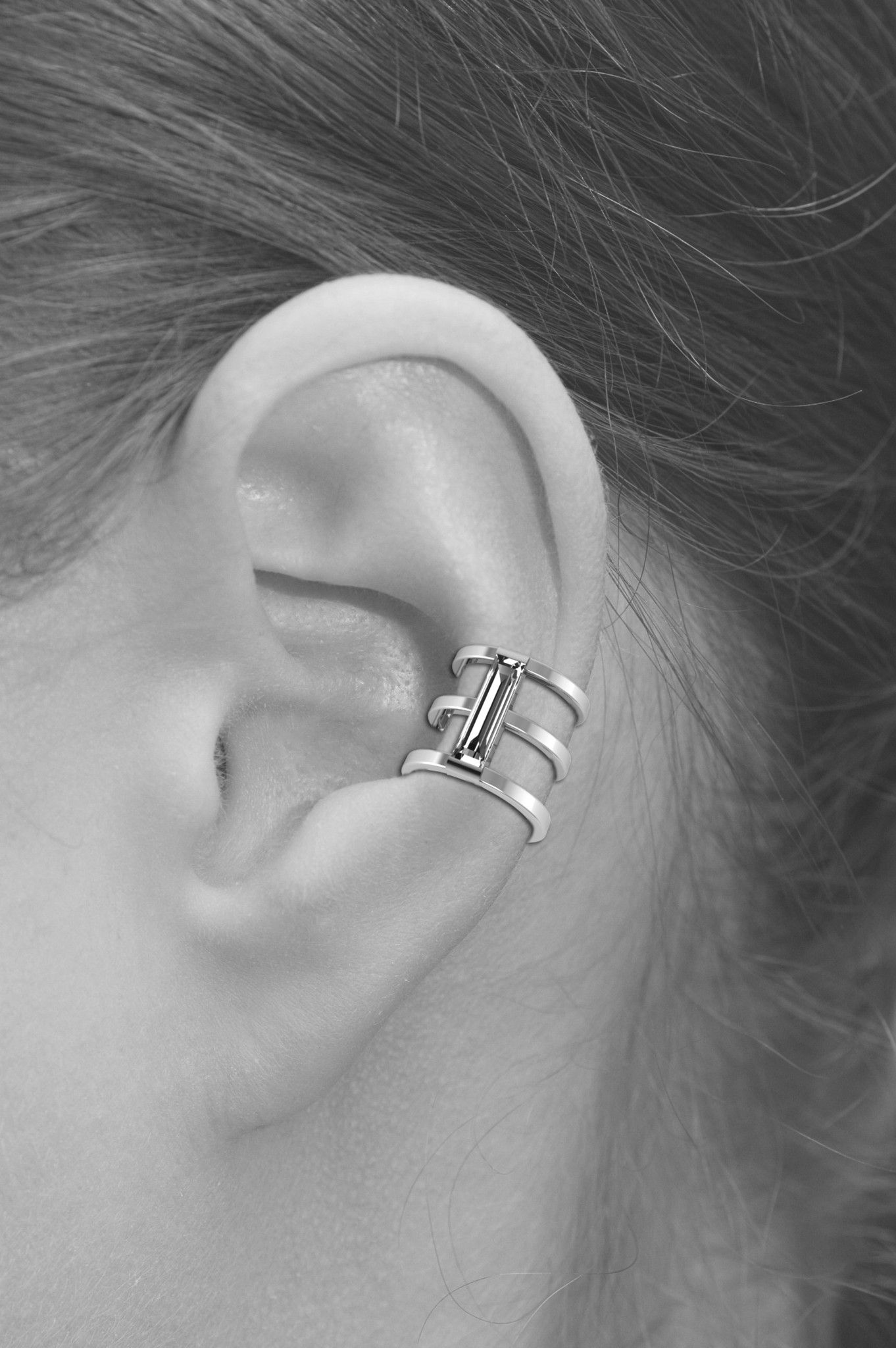 14k White Gold Ear Cuff With Clear Crystal Baguette In 2018 Minimalist Ear Cuff Earring Solid 14k White Gold Cubic Zircon Baguette Stone Earcuff No Piercing Fashionable Jewelry Celebrity Style