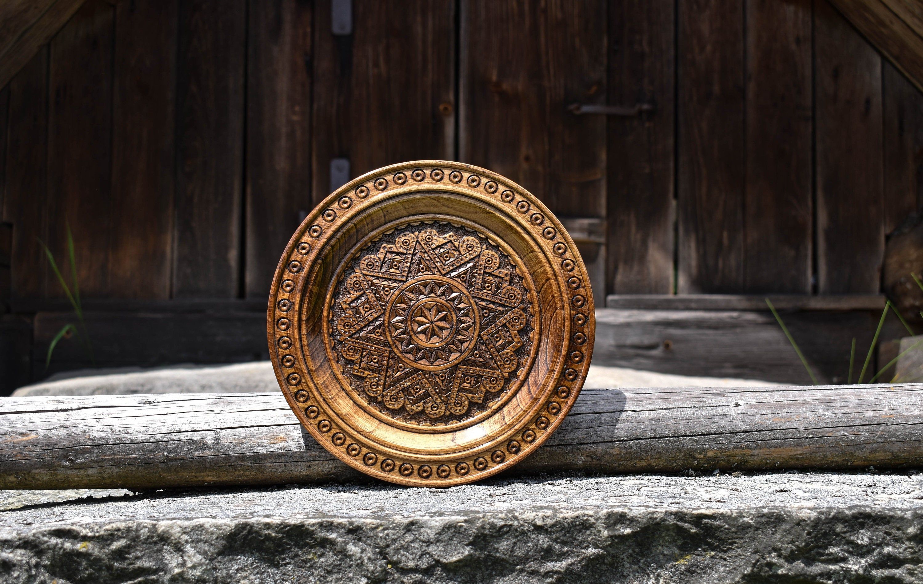 A plate with a unique design Carved handmade plate a gift for a housewarming Ukrainian style of artistic carving gift for a wedding