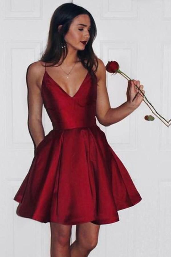 Red Short Party Dresses with Straps
