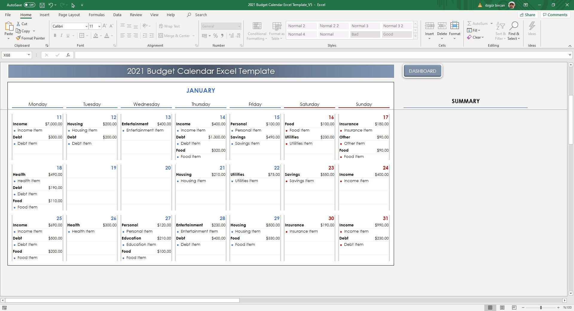 2025 Budget Calendar Excel Template 2025 Excel Calendar for Financial