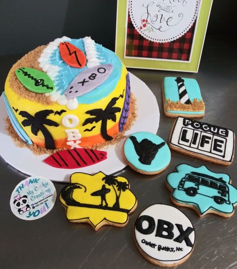 Outer banks netflix series surf cake and cookies for birthday Surf