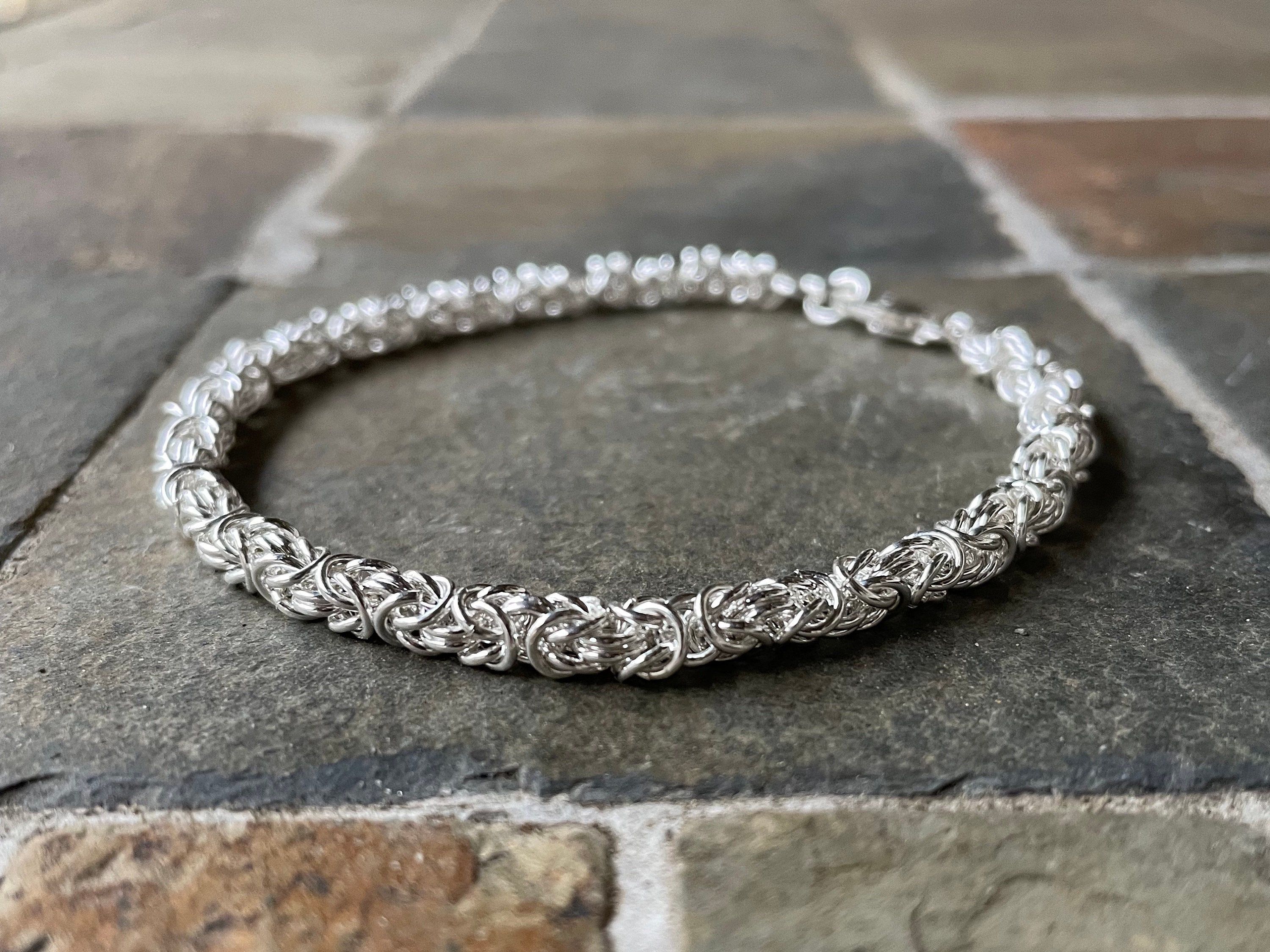 Handcrafted 20 Ga Byzantine Chainmaille Bracelet - Petite Chain for Woman - Gender Neutral Handmade Sterling Silver Chain Mail Bracelet by AccentYourself on Etsy Chainmail Bracelet, Chain Link Bracelet, Handmade Sterling Silver, Sterling Silver Bracelets, Silver Chain Style, Jewelry Studio, 20 Gauge, Chain Mail, Byzantine