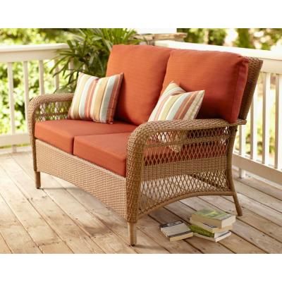 Martha Stewart Living Charlottetown Natural All Weather Wicker Patio Loveseat With Quarry Martha Stewart Patio Furniture Patio Loveseat Wicker Patio Furniture