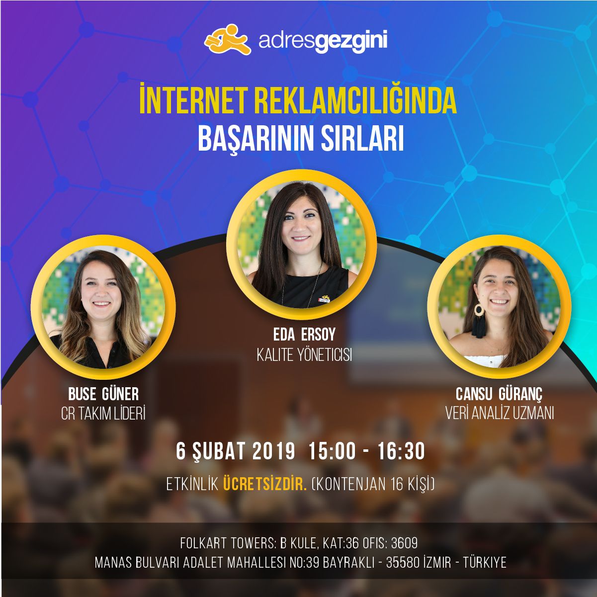 İnternet Reklamcılığında Başarının Sırları AdresGezgini Folkart Towers ofisinde yapılacak etkinlikte en son Google Ads internet reklam teknolojileri hakkında detaylı bilgi verilecektir. Ücretsiz kayıt ve detaylı bilgi için lütfen görselin üzerine tıklayarak web sitemizi ziyaret edin. Internet, Google, Movies, Movie Posters, Films, Film Poster, Cinema, Movie, Film