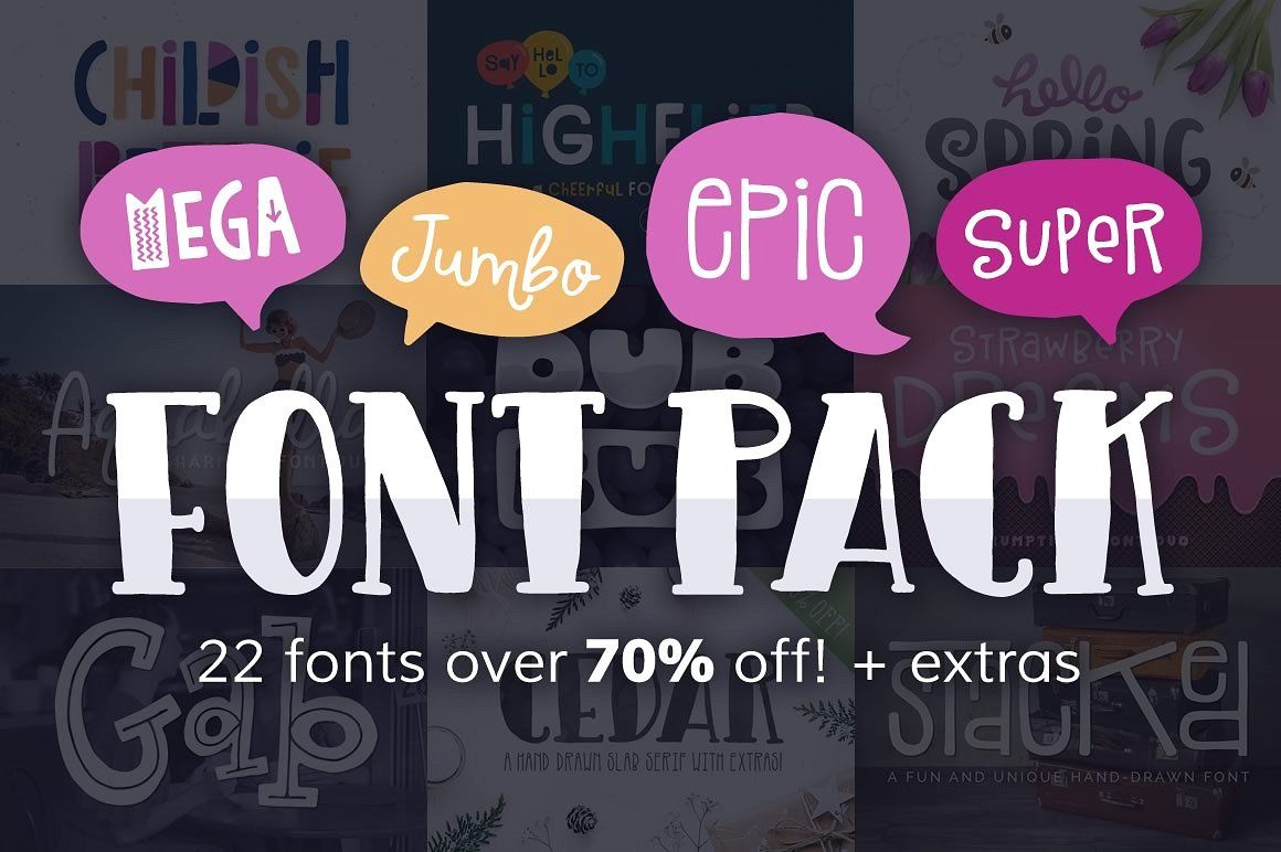 Mega Font Pack - 70% off! | Font packs, Font bundles, Cool fonts