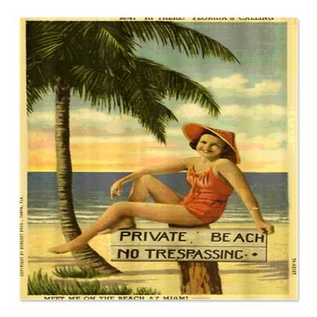 Vintage Private Beach Postcard Shower Curtain By Rebeccakorpita