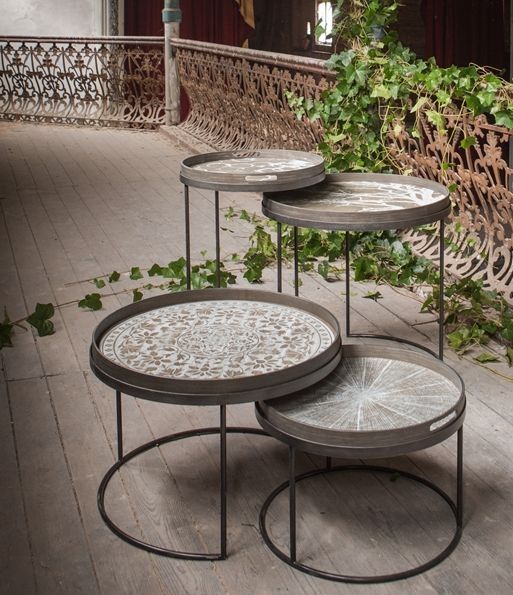 Notre Monde Low Round Tray Table Set Coffee Living Room Wooden Cool Tables Iron Accent Notre Monde Low Round Tray Table Set, Round Tray Coffee Table Set