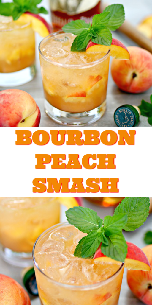 Peaches are a delicious summer staple in our home, and we also love our Kentucky bourbon. Put the two together, and you get this amazing Bourbon Peach Smash cocktail, one of the most refreshing bourbon drinks we've ever had! #bourbon #peach #peaches #cocktail #bourbonpeachsmash #drinkrecipe via @Mom4Real Peach Drinks, Boozy Drinks, Peach Desserts, Beverages, Peach Alcohol Drinks, Food And Drinks, Pitcher Cocktails, Alcoholic Shots, Healthy Cocktails