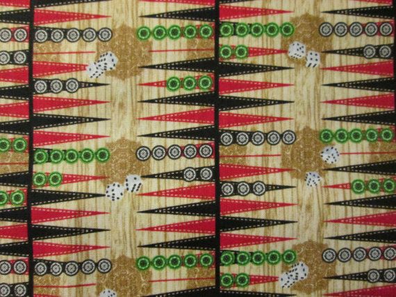 Backgammon Boards Game Pieces and Dice Cotton Fabric Fat Quarter