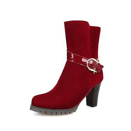 Women's High-Heels Round Closed Toe Imitated Suede Low-Top Solid Zipper Boots Red-Frosted 37 Women's High-Heels Round Closed Toe Imitated Suede Low-Top Solid Zipper Boots Red-Frosted 37