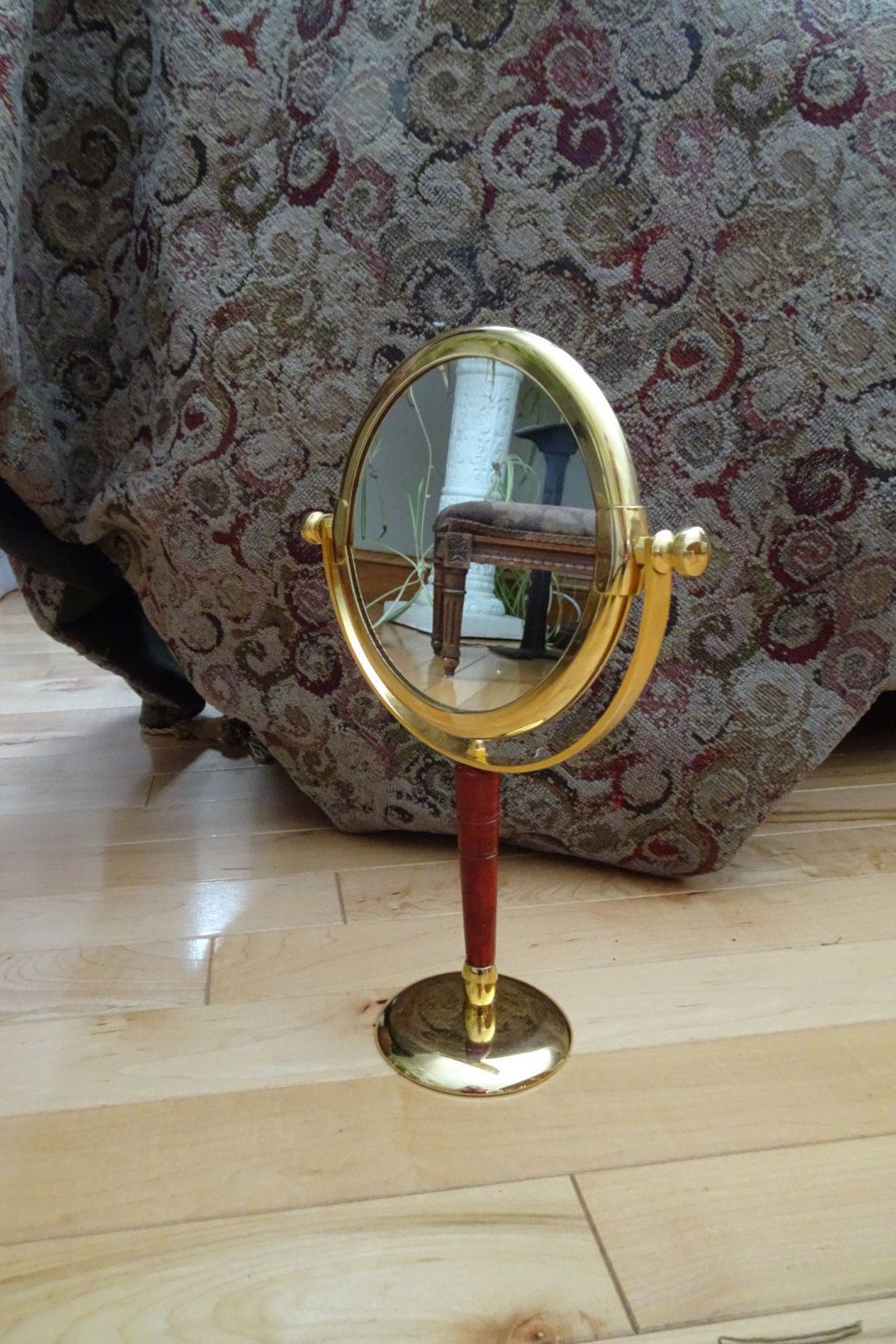 Vintage Standing Gold Tone Tilting Double Make Up Mirror Shabby Chic Bathroom Makeup Bathrooms Vintage Standing Gold Tone Tilting, Small Antique Standing Mirror