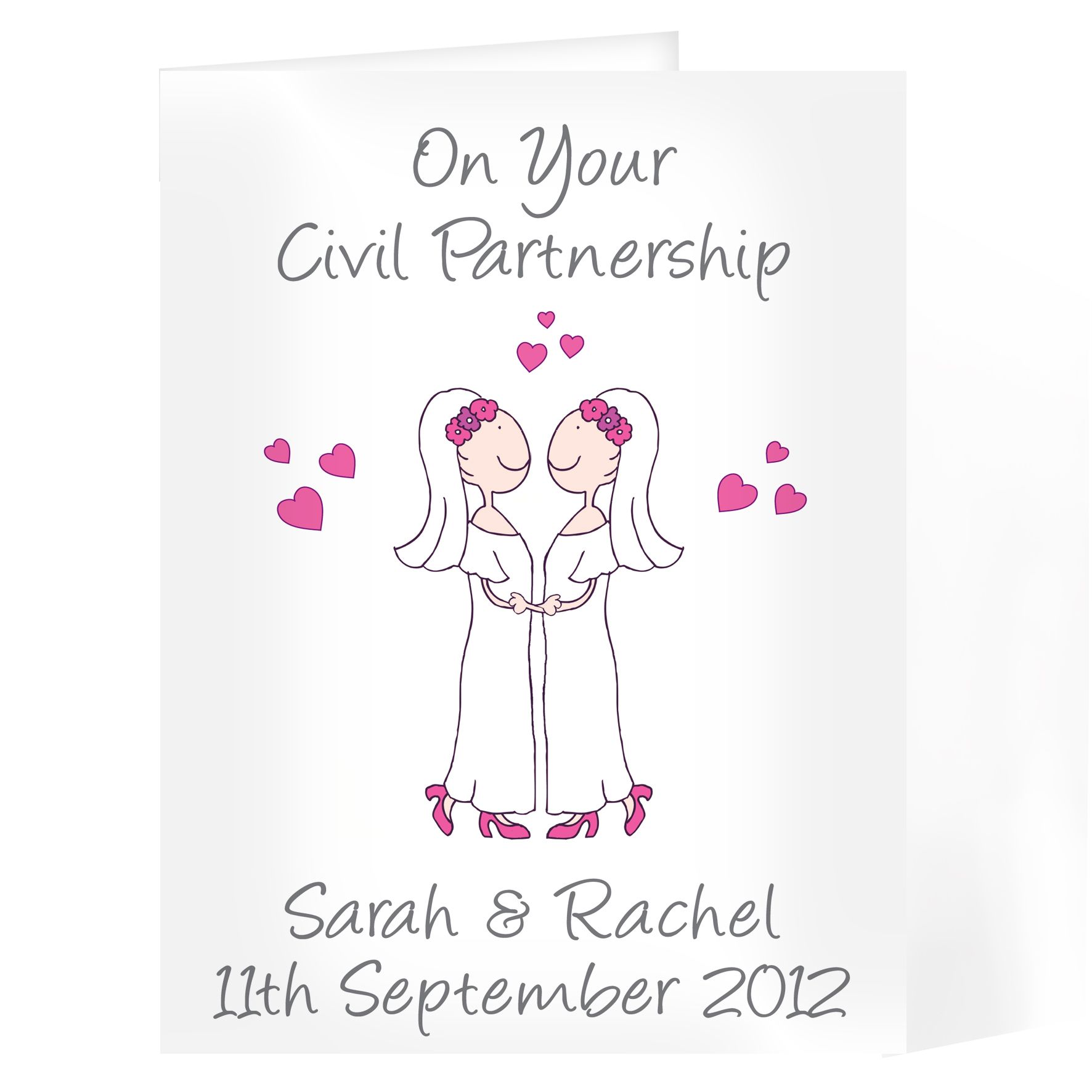 personalised wedding civil partnership gift keepsake pink hearts candle present