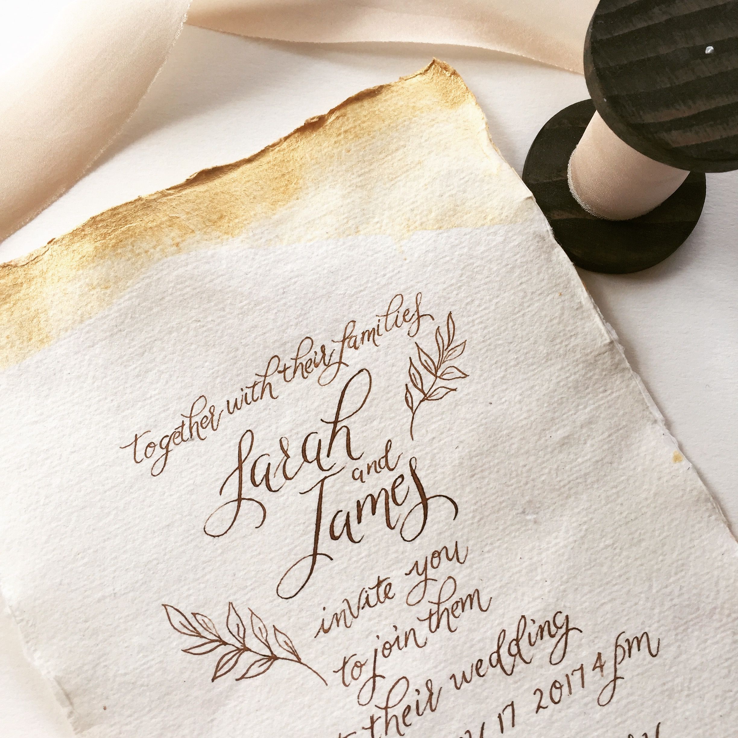Soft Walnut Ink Calligraphy On Cream Handmade Paper And A Subtle Inkberry Calligraphy Luxe Weddingrustic Weddinghandwritten Wedding Invitationsinvitesrustic