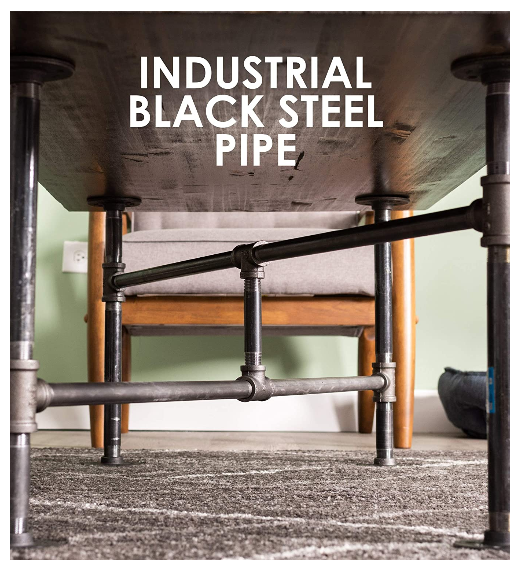 Dark Grey//Black Rough Pipes Vintage Furniture Unfinished Raw Steel Metal Heavyweight Construction Rustic Living Room Office Table Base Kit Industrial Pipe Decor Coffee Table Leg Set Turnpike Design