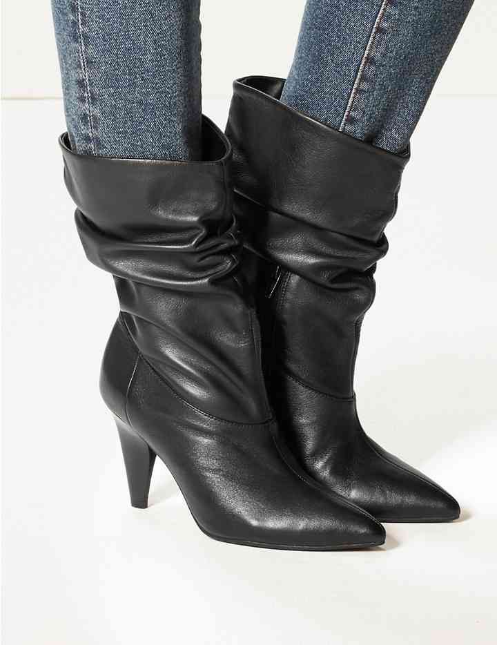 mid calf slouch boots with heel