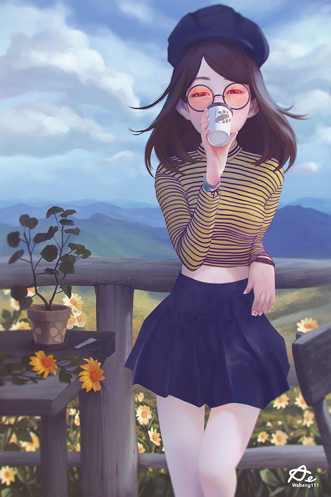 Anime girl short brown hair glasses