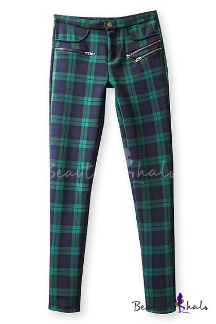 blue plaid trousers