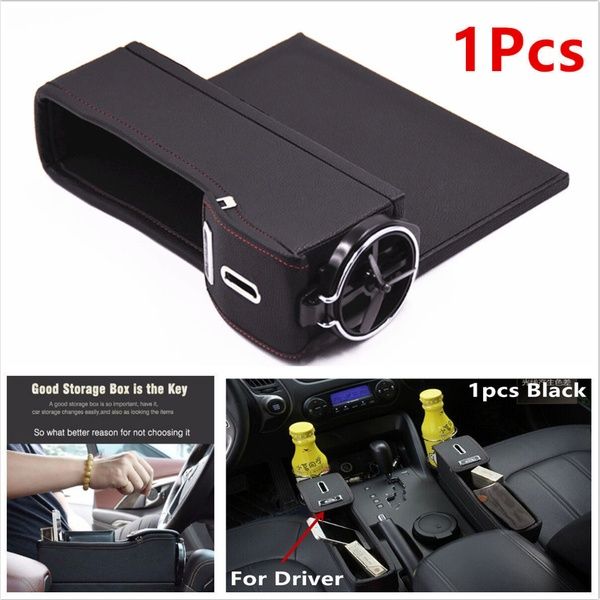 Car Seat Driver PUStorage Box Catcher Gap Filler Coin Collector Cup Holder Black