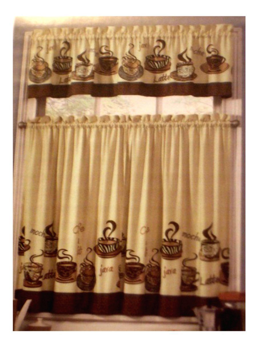 Burlap Shouldn T Be Too Difficult To Make My Own Kitchen Kitchen Curtains Coffee Print Coffee Cottage Kitchen Decor Rustic Kitchen Decor Kitchen Decor Themes