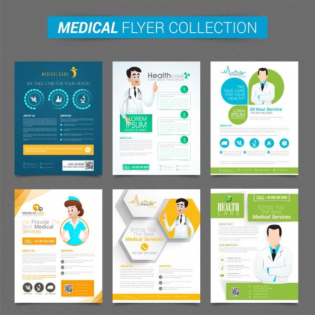set of six creative flyers or template design for health and medical