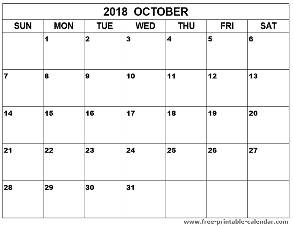 blank october 2018 calendar