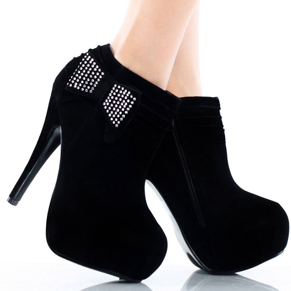 Women's Sexy Faux Suede Rhinestone Strap Round Toe Short Boots Side Zipper Stiletto High Heel Platform Ankle Booties Women's Sexy Faux Suede Rhinestone Strap Round Toe Short Boots Side Zipper Stiletto High Heel Platform Ankle Booties