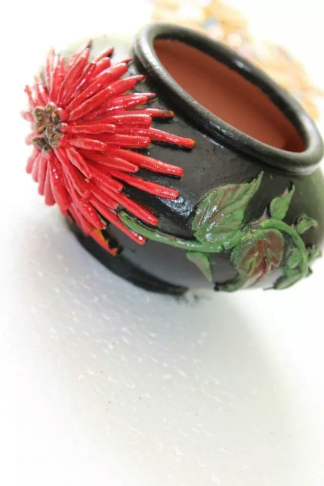 Ceramic Work On Pot Decorative Jars Polymer Clay Art Clay Art