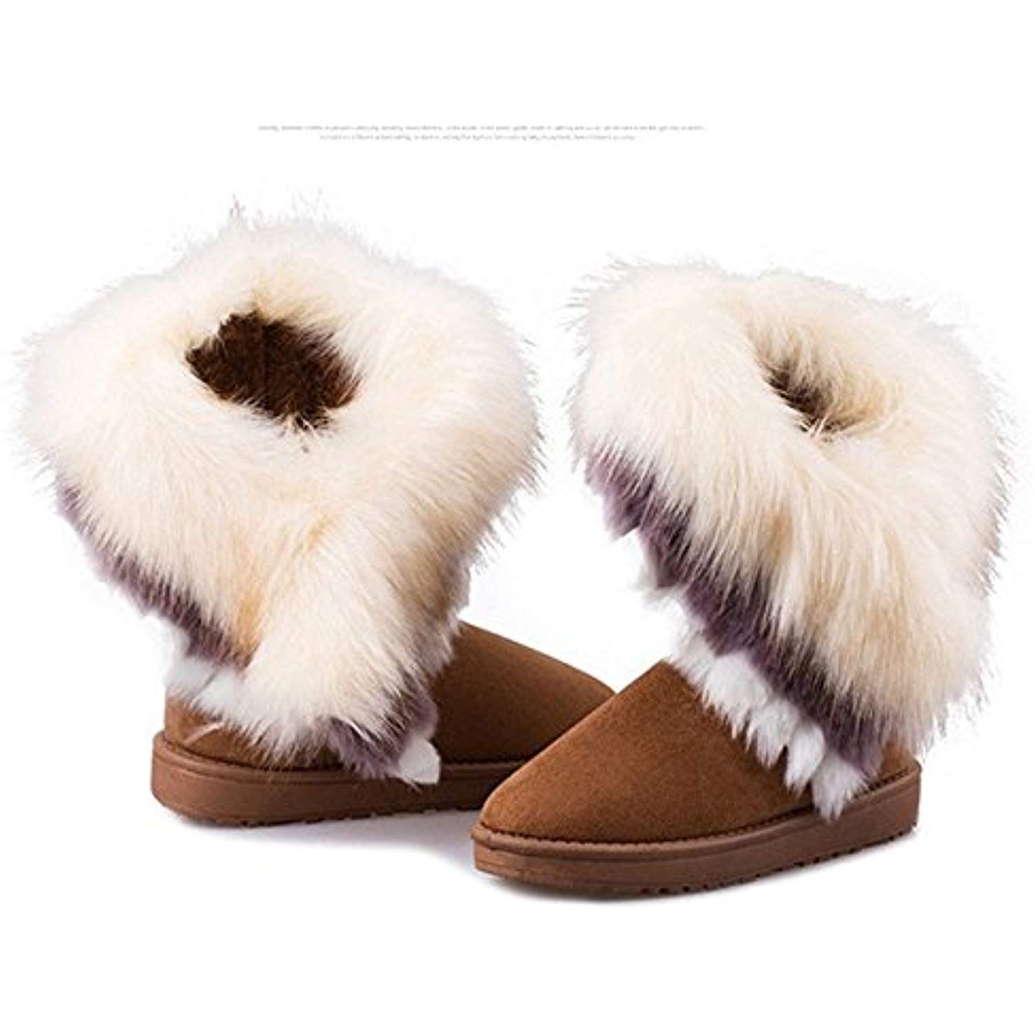 Women Winter Warm High Long Ankle Snow Boots Faux Fox Rabbit Fur Tassel Shoes