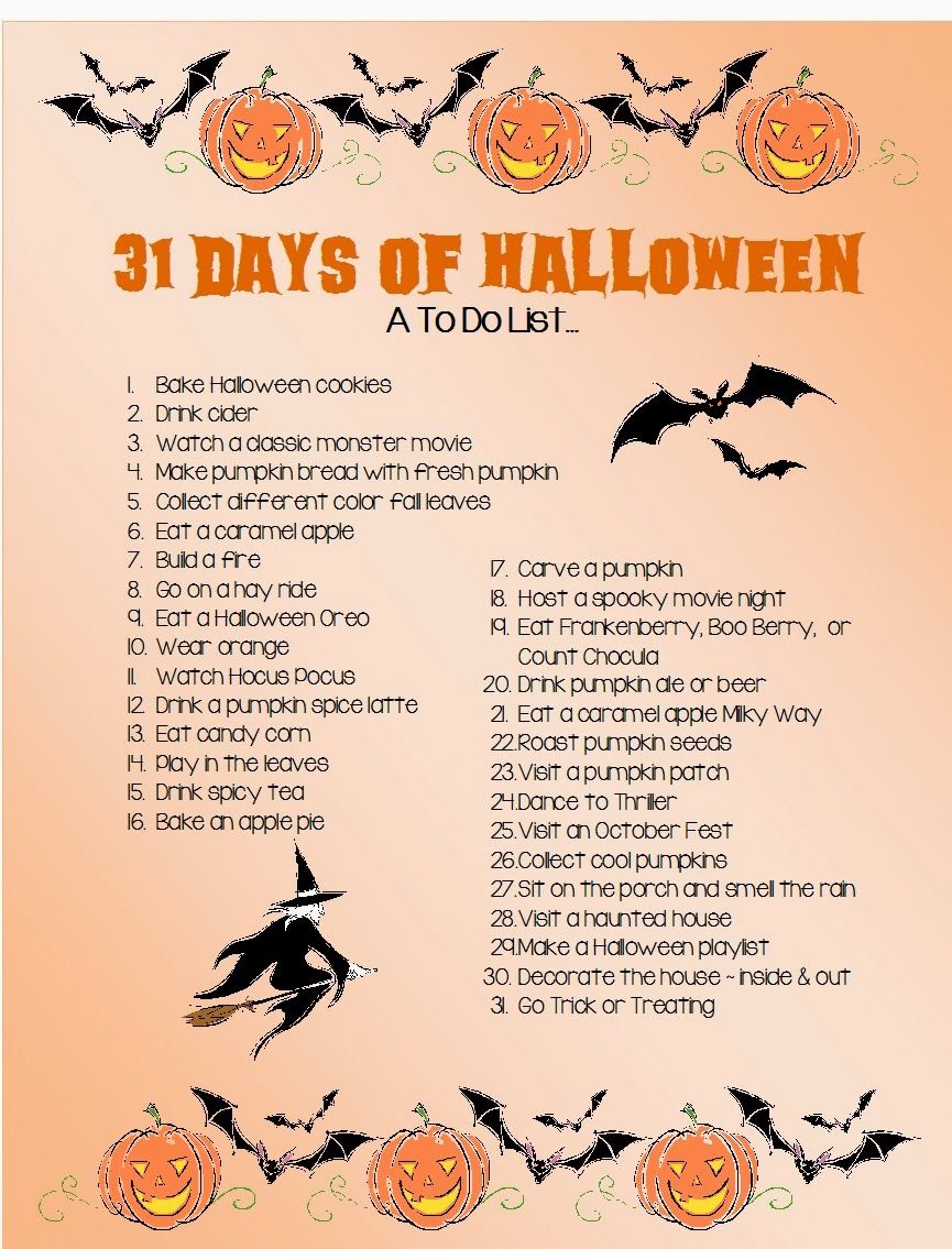A Halloween to do list. | Halloween printables, Halloween prints, 31
