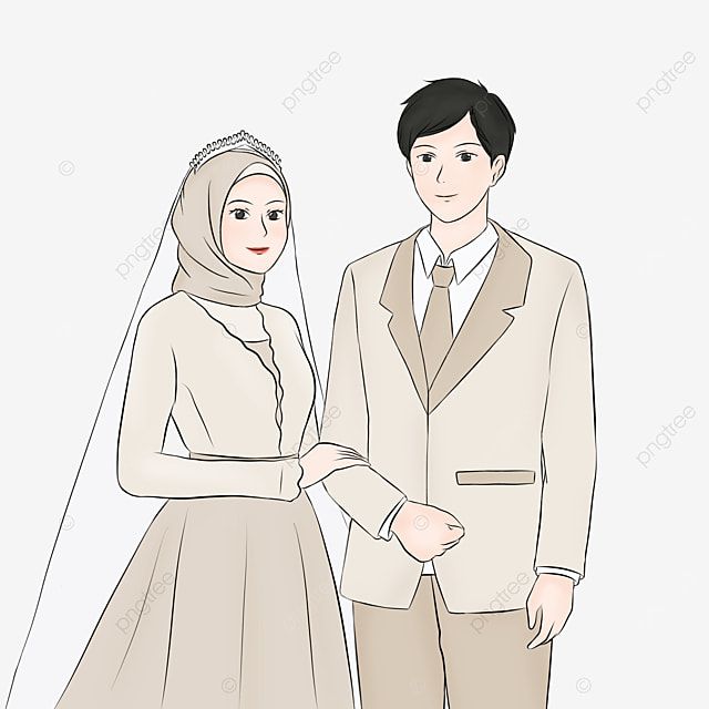 Bride And Groom Cartoon, Wedding Couple Cartoon, Cute Couple Cartoon, Muslim Bride, Muslim Couples, Muslim Family, Hijab Bride, Brown Wedding Dress, Blue Wedding Dresses