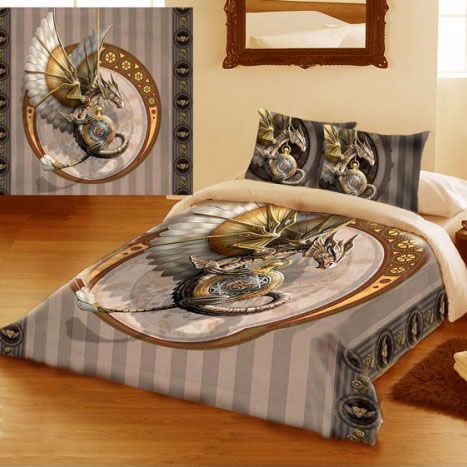 Anne Stokes Steampunk Dragon Double Duvet Set Déco Maison Ensembles De Literie Housse Couette Double Duvet Set, Nerdy King Size Bedding