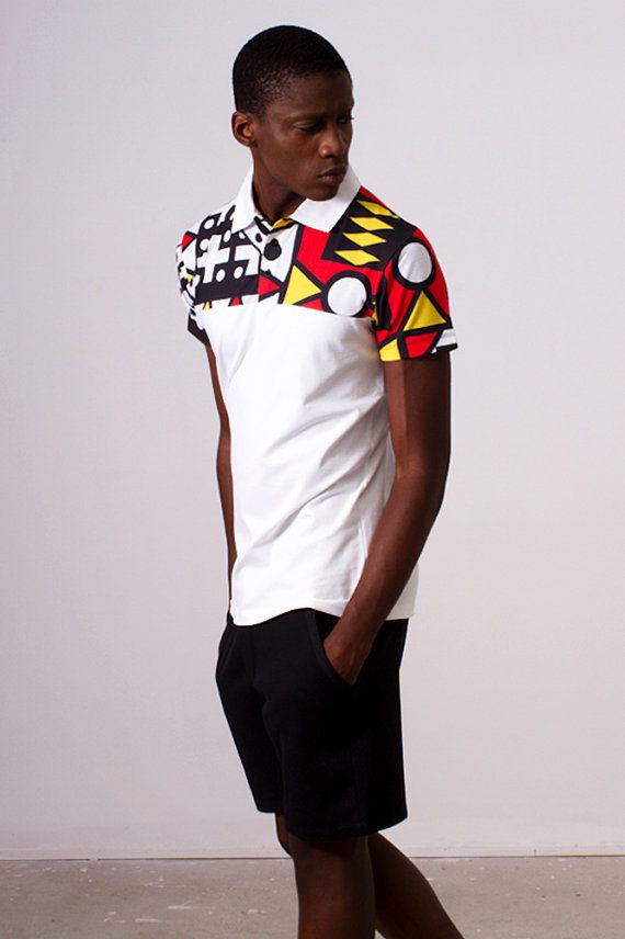 White Polo Shirt With African Print Samakaka By Bangasociety African Print Shirt African Shirts African Men Fashion