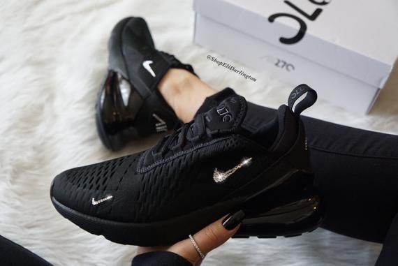 Swarovski Nike Air Max 270 All Black Sneakers in Silver Swarovski ... هنتز كاكاو Swarovski Nike Air Max 270 All Black Sneakers in Silver Swarovski ... هنتز كاكاو