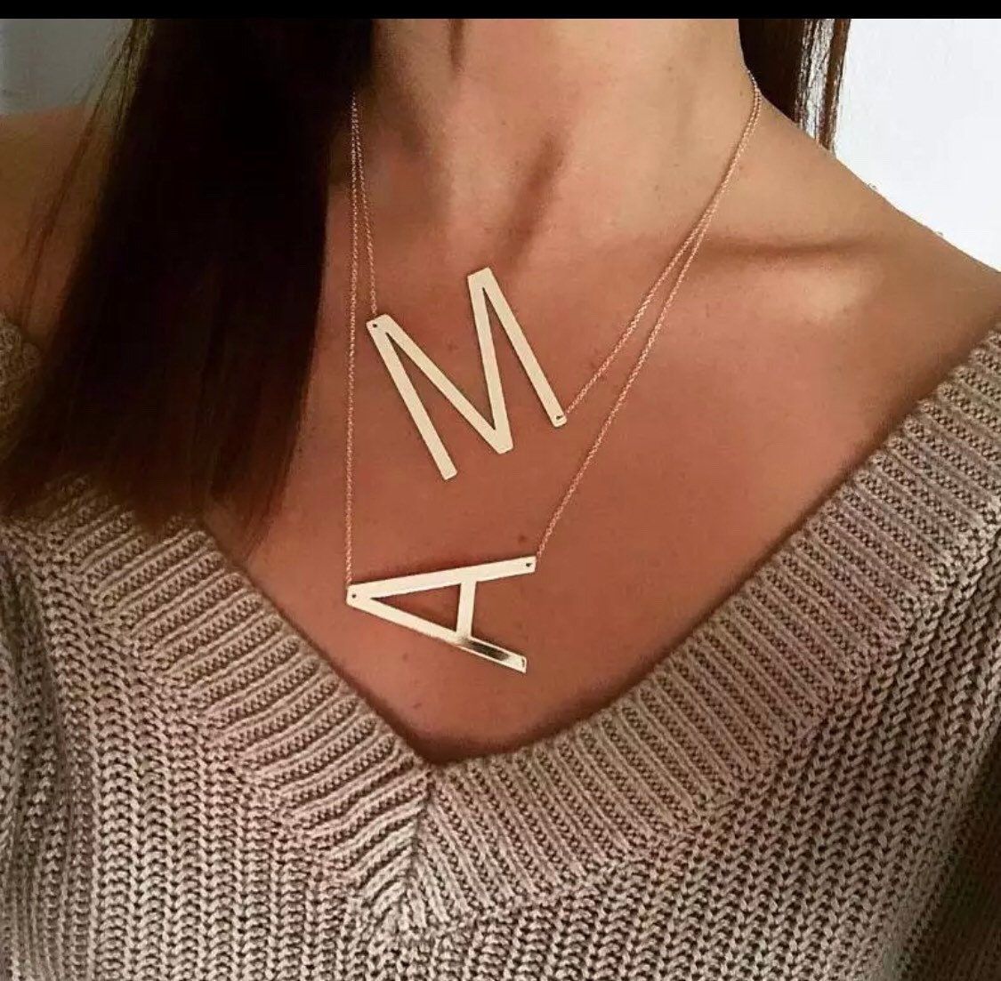 Minimalist Jewelry Large Initial Necklace Oversized Letter Alphabet Personalized Sideways-Gold Plated Minimalist Jewelry Large Initial Necklace Oversized Letter Alphabet Personalized Sideways-Gold Plated