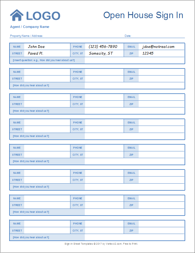 download the detailed open house sign in sheet with question from