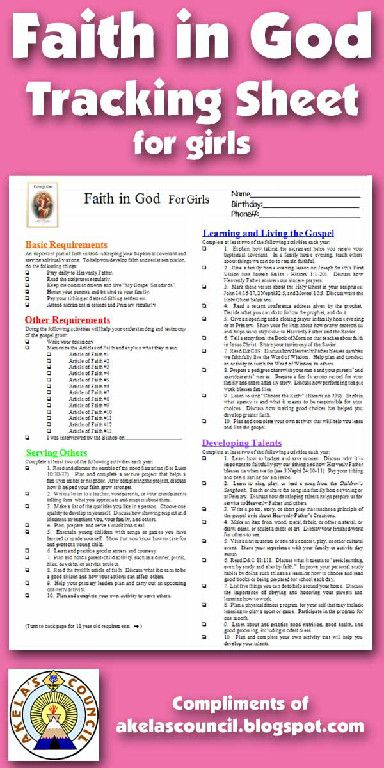 faith in god tracking sheet for activity day girls in primary for activity days tracking sheet