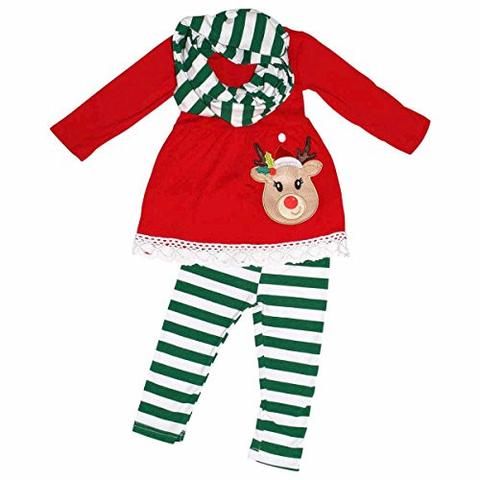 Girls 3 Piece Christmas Rudolph Legging Set Outfit