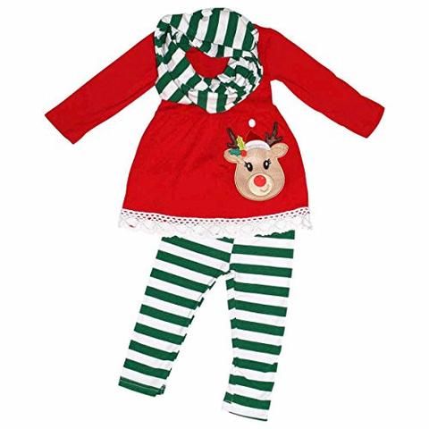 Unique Baby Girls 3 Piece Striped Rudolph Christmas Legging Set Green ...