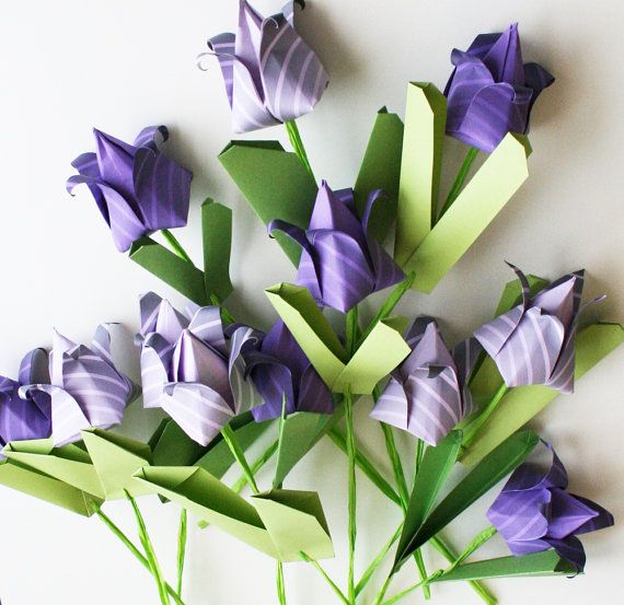 Origami Tulips - Handmade paper, totally unique origami flower bouquet, Origami Sculpture - Paper Bouquet$68 NikkiCrossApplesauce at Etsy Tulip Origami, Origami Flower Bouquet, Paper Flower Bouquet, Paper Crafts Origami, Origami Crafts, Handmade Flowers, Handmade Paper, Folded Paper Flowers, How To Make Origami