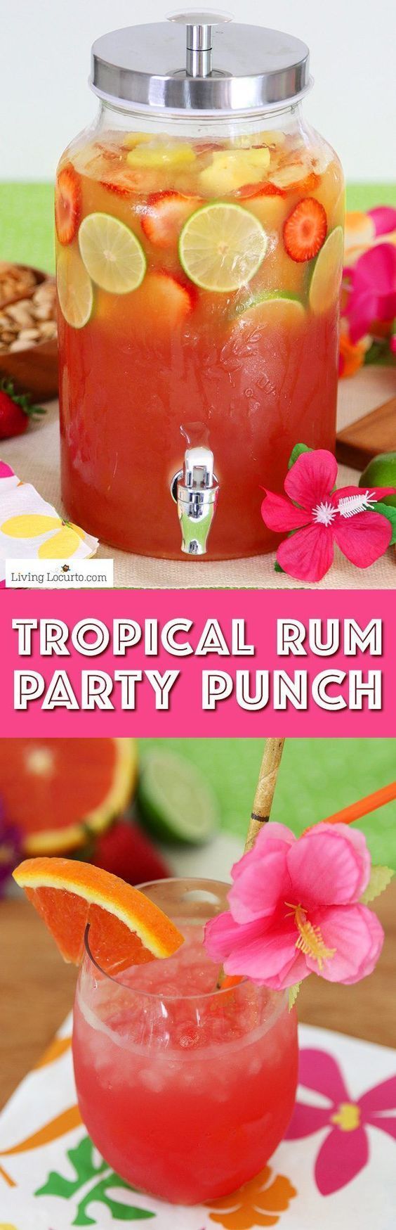 Summer Luau Party Ideas! Tropical rum punch is a delicious summer cocktail recipe for a luau party or to sip by the pool! A mix of juice and coconut rum for a pretty layered drink. Yummy Summer Cocktails, Delicious Cocktails, Refreshing Drinks, Cocktail Drinks, Luau Drinks, Punch Drinks, Drinks Alcohol, Alcoholic Drinks, Rum Cocktails