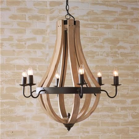Wooden Wine Barrel Stave Chandelier Wood